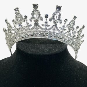 Silver Tone Rhinestone Tiara Crown | Bridal Prom Pageant Costume Hair Accessory